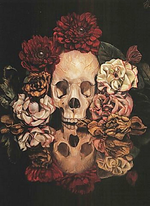 Vanitas still life with flowers and insects